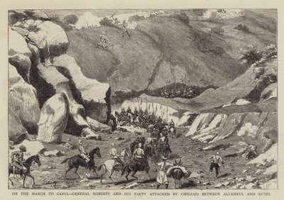 In marcia verso Kabul, il generale Roberts e il suo gruppo attaccati dai Ghilzai tra Ali-Kheyl e Kushi da Charles Edwin Fripp